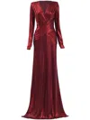 Tadashi Shoji Draped Twist-front Long-sleeve Gown In Red
