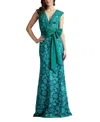 Tadashi Shoji Sleeveless Bow-front Floral Lace Gown In Green
