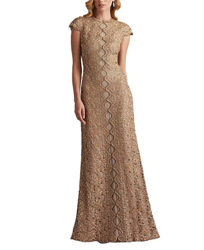 TADASHI SHOJI ETTERS SCALLOPED ILLUSION GOWN