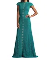 Tadashi Shoji Etters Scalloped Illusion Gown In Green