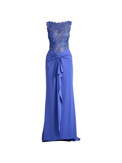 Tadashi Shoji Evelise Lace-bodice Draped Maxi Dress In Blue