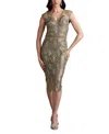 Tadashi Shoji Sequined Lace Knee-length Dress In Gray