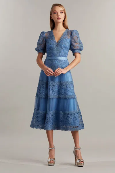 Tadashi Shoji Fatiha Floral Lace &amp; Chiffon Dress In Blue