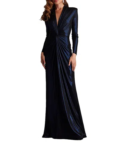 TADASHI SHOJI FERRUM METALLIC TWIST DRAPE GOWN
