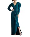 Tadashi Shoji Finch Waterfall Draped Gown In Blue