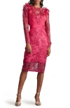 Tadashi Shoji Pleated Floral-embroidered Illusion Midi Dress In Water Lily