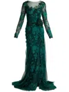 Tadashi Shoji Floral-embroidered Lace And Tulle Column Gown In Red