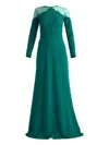 Tadashi Shoji Floral-detail Long-sleeve Maxi Dress In Green