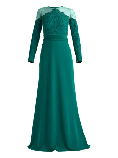 Tadashi Shoji Floral-detail Long-sleeve Maxi Dress In Green