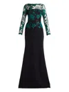 Tadashi Shoji Floral Lace Embroidery Long Sleeve Gown In Black