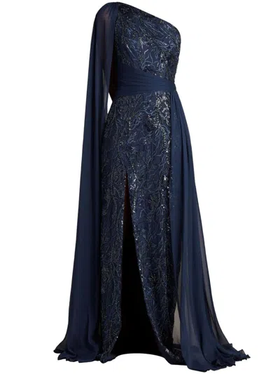 Tadashi Shoji Floral-embroidered Dress In Blue
