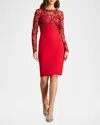 Tadashi Shoji Floral-embroidered Lace And Crepe Dress In Cranberry