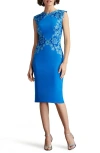 Tadashi Shoji Floral Embroidered Lace Sheath Dress In Blue Gaze
