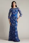 Tadashi Shoji Bateau-neck Embroidered Lace Gown In Multi