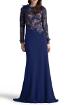 Tadashi Shoji Bryony Floral Embellished Illusion Dress In Notte/ Nude