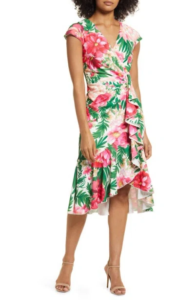 Tadashi Shoji Floral High-low Dress In White/floral