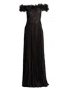 Tadashi Shoji Margaux Off-shoulder Floral Ruffle Trim Gown In Black