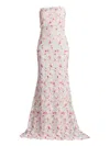 Tadashi Shoji Strapless Floral Lace Trumpet Gown In White