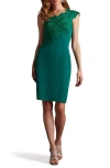 Tadashi Shoji Reya One-shoulder Embroidered Illusion Dress