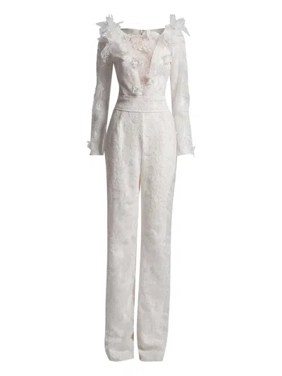 TADASHI SHOJI FLORAL-LACE RUFFLE JUMPSUIT