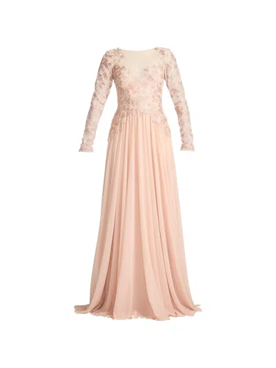 Tadashi Shoji Illusion Lace Embroidered Sleeve Gown In White