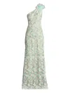 Tadashi Shoji Embroidered Lace One-shoulder Gown