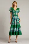Tadashi Shoji Floral Print Chiffon Short Sleeve Dress In Multi