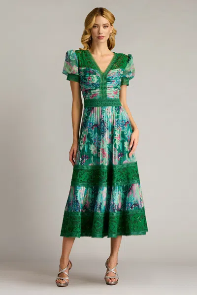 Tadashi Shoji Floral Print Chiffon Short Sleeve Dress In Multi