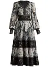 Tadashi Shoji Floral Print Chiffon Long Sleeve Dress In Neutrals