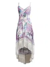 Tadashi Shoji Lua Floral Print Tassel Fringe Slip Dress In White