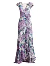 Tadashi Shoji Floral-print Ruffle Gown In White