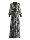 Tadashi Shoji Floral Print Georgette Long Sleeve Gown In White