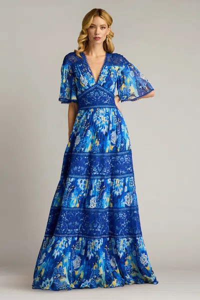 Tadashi Shoji Floral Print Georgette Gown In Multi