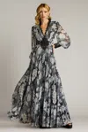 Tadashi Shoji Floral Print Georgette Long Sleeve Gown In Multi