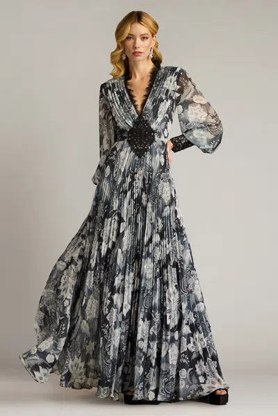 Tadashi Shoji Floral Print Georgette Long Sleeve Gown In Multi
