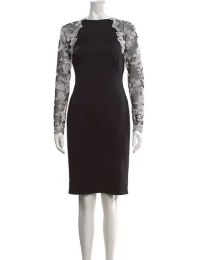 Pre-owned Tadashi Shoji Floral Print Knee-length Dress In Black