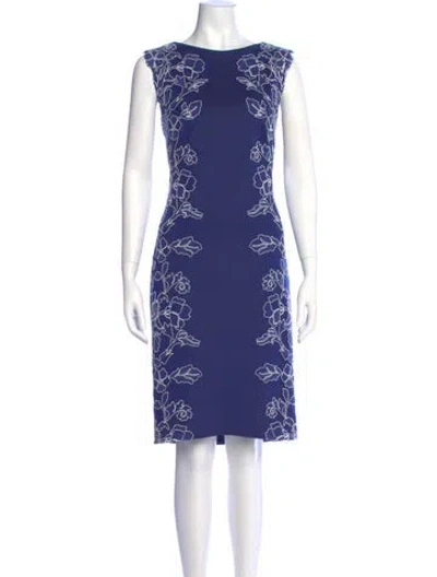 Pre-owned Tadashi Shoji Floral Print Knee-length Dress In Blue