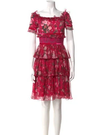 Pre-owned Tadashi Shoji Floral Print Knee-length Dress In Pink