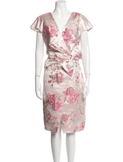 Pre-owned Tadashi Shoji Floral Print Knee-length Dress W/ Tags In Pink