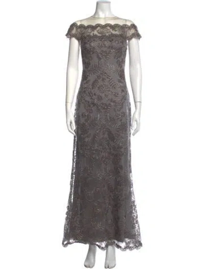 Pre-owned Tadashi Shoji Floral Print Long Dress In Grey