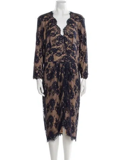 Pre-owned Tadashi Shoji Floral Print Midi Length Dress In Blue