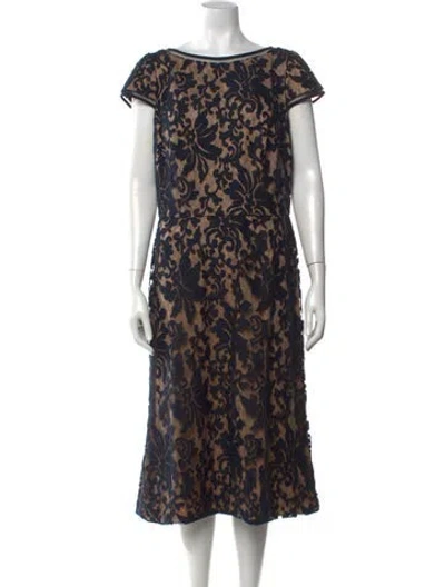 Pre-owned Tadashi Shoji Floral Print Midi Length Dress In Blue