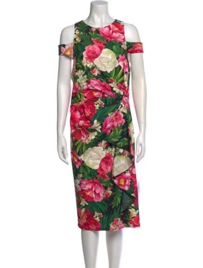 Pre-owned Tadashi Shoji Floral Print Midi Length Dress W/ Tags In Multi