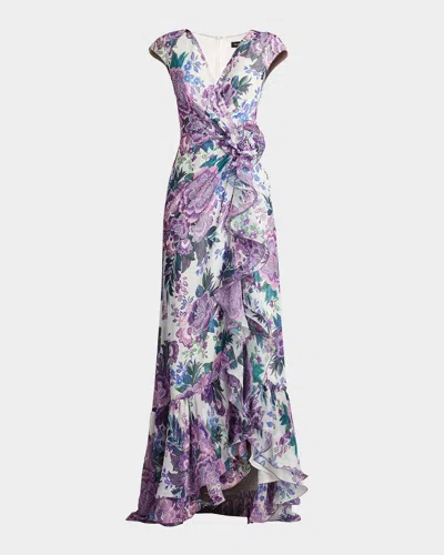 Tadashi Shoji Floral-print Ruffle Gown In Multi