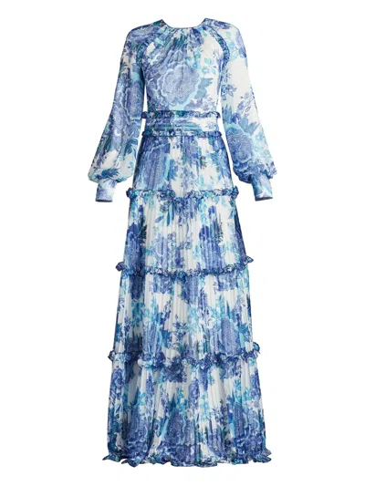 Tadashi Shoji Floral-print Tiered Maxi Dress In Blue