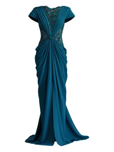 Tadashi Shoji Floral-sequin Embellished Maxi Dress In Blue