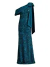 Tadashi Shoji Beaded Floral One-shoulder Gown In Green