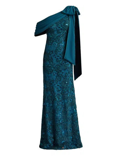 Tadashi Shoji Floral-sequin Maxi Dress In Green