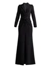 Tadashi Shoji Embroidered Crepe Flower Long Sleeve Body-con Gown In Black
