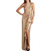 Tadashi Shoji Foil Ruffle One-shoulder Gown In Gold